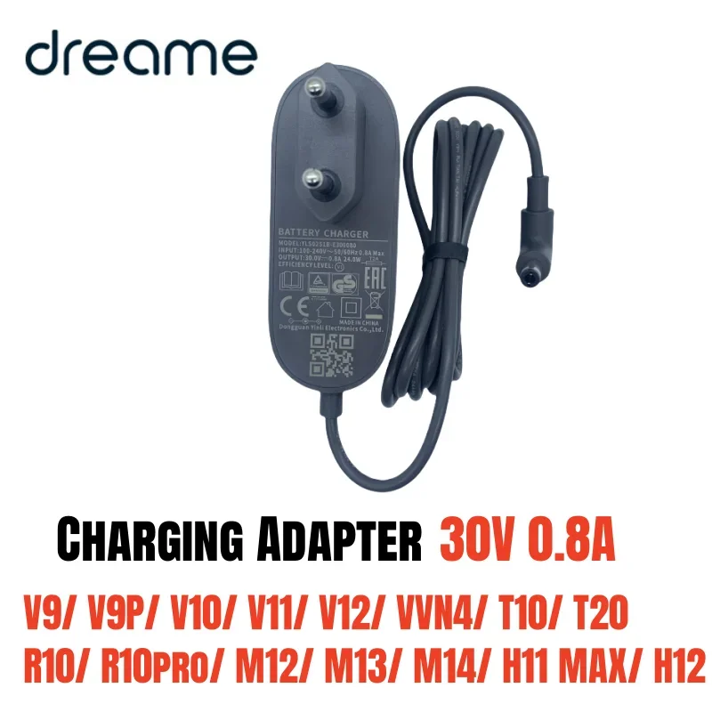 

Original Charging Adapter with EU Plug for Dreame T10/ T20/ V9/ V10/ V11/ V12/ R10/ M12/ M13/ M14/ H12 Vacuum Cleaner Charger