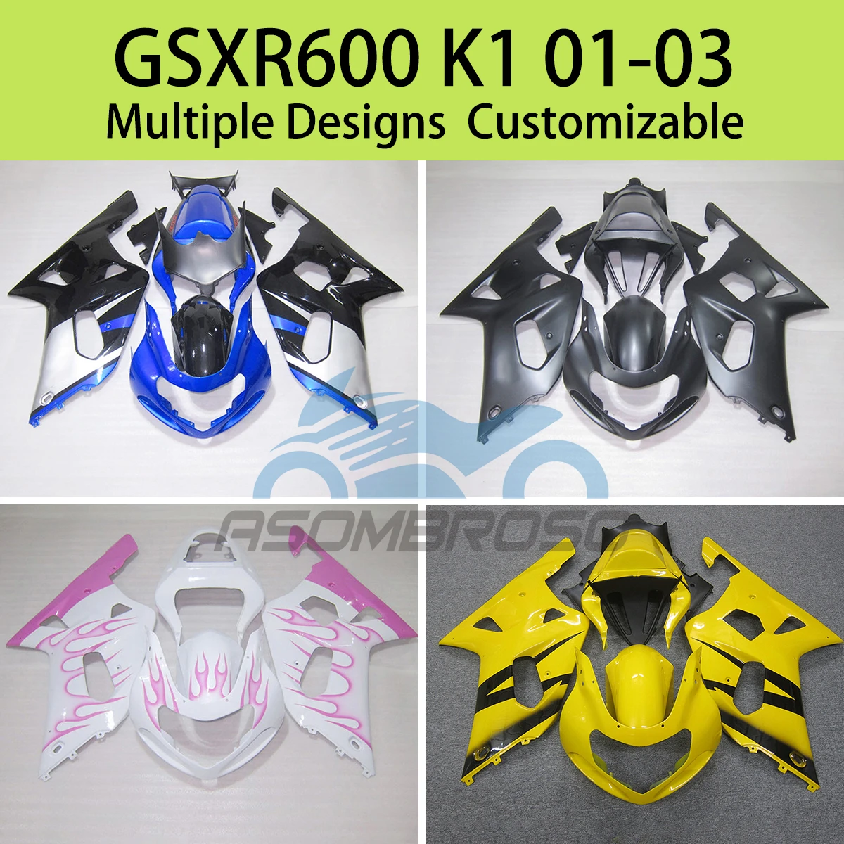 

For SUZUKI GSXR600 GSXR750 K1 01 02 03 Injection Fairings GSXR 600 750 2001 2002 2003 Aftermarket Motorcycle Fairing Kit