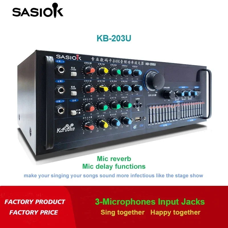 

KB-203U 800W HIFI/20-Band EQ Audio Receivers Home Theater Blue-tooth Karaoke Amplifier Speaker Professional W/2*wireless Mics .