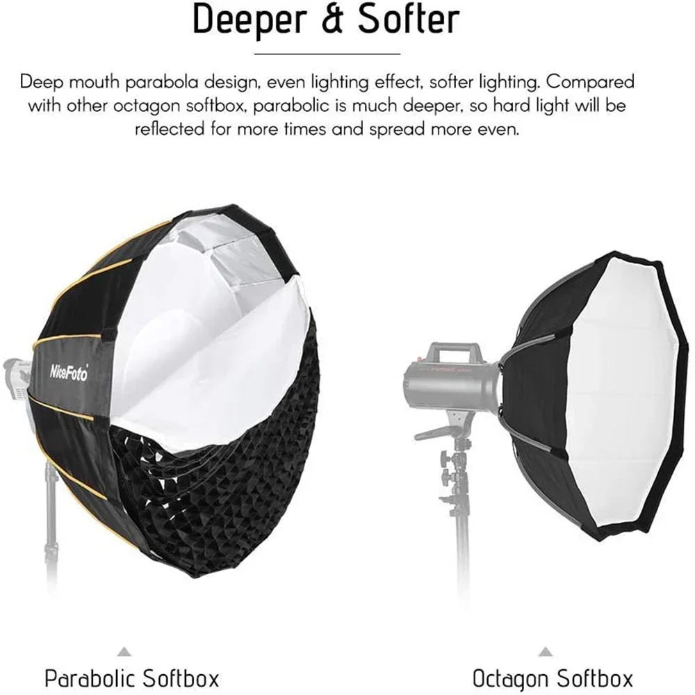 LED 35inch/90cm Quick Set-up Folding Deep Parabolic Umbrella Softbox Photography Studio Video Soft Box with Carry Bag