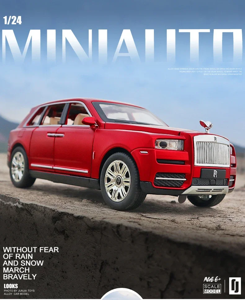 1:24 Rolls Royce Cullinan Alloy Car Model Large Size Simulation SUV Metal Car Model Pull Back Scale  Miniatur