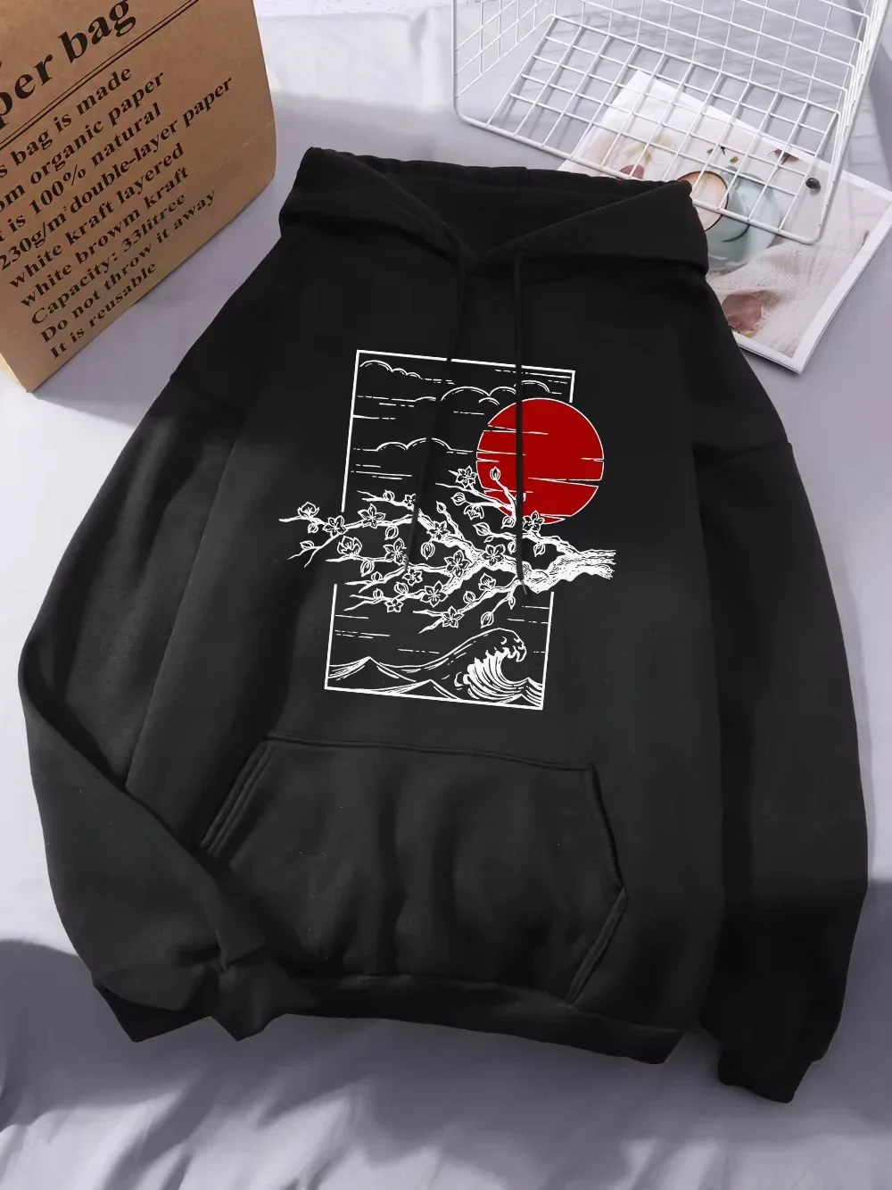 

In 2025, men's Japanese cherry blossom patterned hooded sweatshirt, casual top, loose, street high-quality clothing hoodie