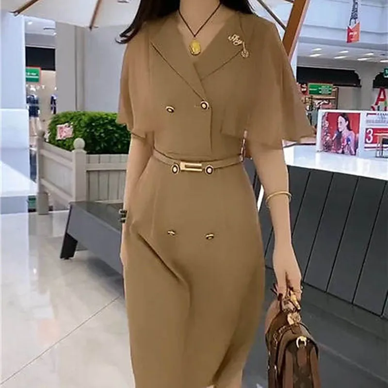 2023 Temperament Fashion Dress Women's Summer New Korean Version Slim Bat Sleeve Panel Mesh Suit Dress Trend