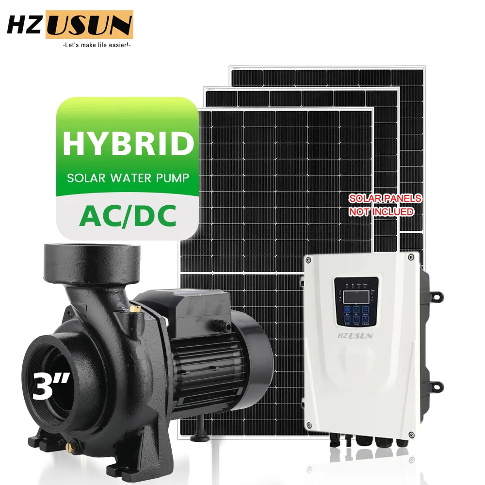 Sistema de bombeo de superficie Solar de alto volumen, 2 HP, CA, CC, corriente de 1500W, riego de agua de río, bomba de agua Solar, precio para agricultura