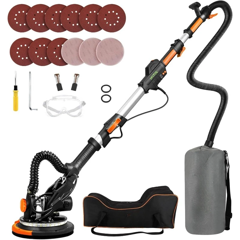 Electric Drywall Sander with Vacuum Dust Collection, Variable Speed, LED Light, Foldable Handle