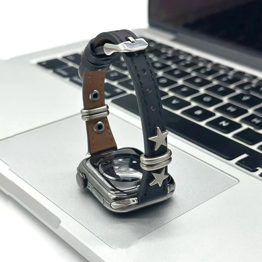 Retro punk strap suitable for Apple Watch band series Ultra 10/9/8/7/6/5/4/3/2/1 SE leather loop 38mm 40mm 41mm 42mm 44mm 45mm