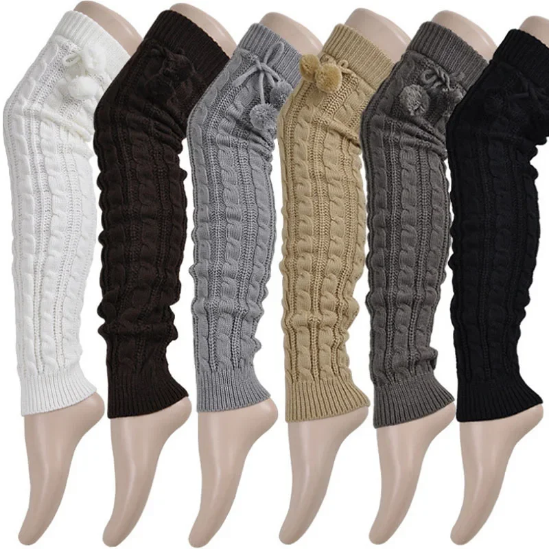 2018 New Fashion Casual Donna Caldo Inverno Scaldamuscoli lavorati a maglia Calzini lavorati a maglia Stivali lunghi all'uncinetto Calzini con palla di pelo