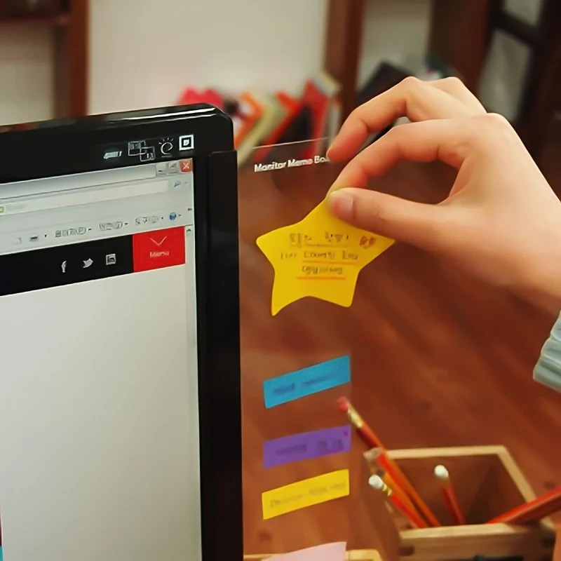 Transparent Acrylic Monitor Memo Board,Reusable Screen Side Sticky Note Holder, No Damage Screen, Office Desk To-Do List Planner