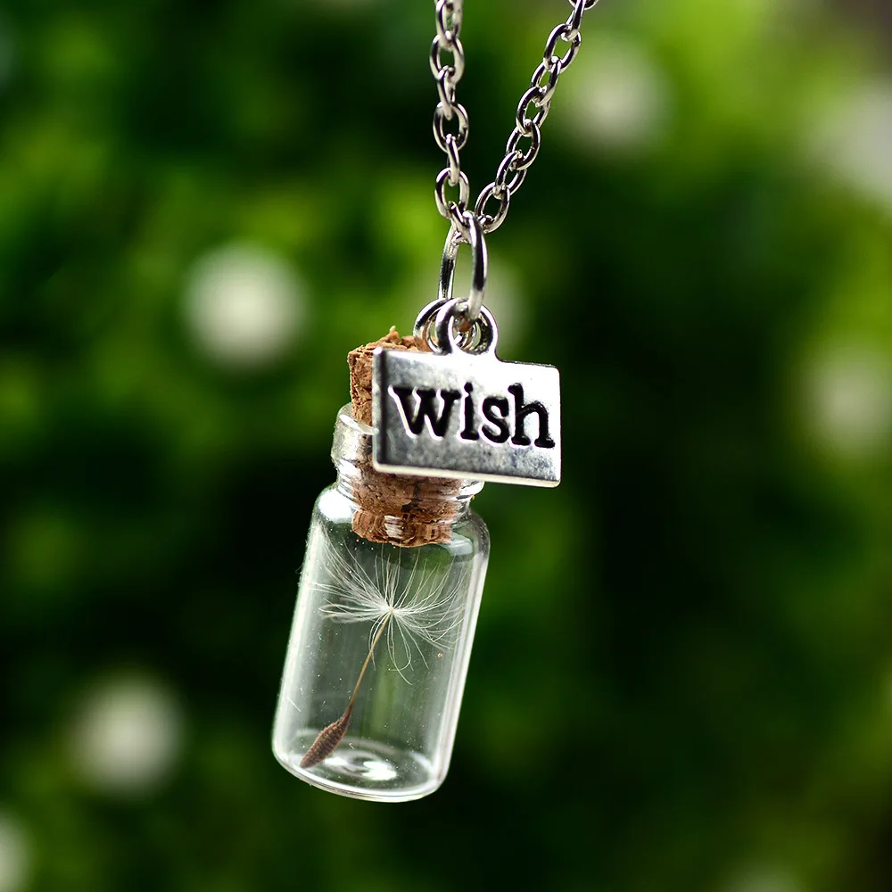 Natural Dandelion Seeds In Drift Bottle Pendant Necklaces Women Girls Wish Charms Choker Jewelry Wedding Party Gift