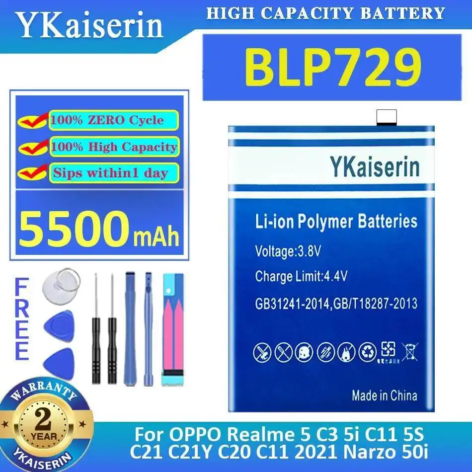 

Для Oppo Realme 5 C3 5I C11 5S C21 C21Y C20 2021 Narzo 50I BLP729 5500 мАч Высокосовместимый аккумулятор для мобильного телефона