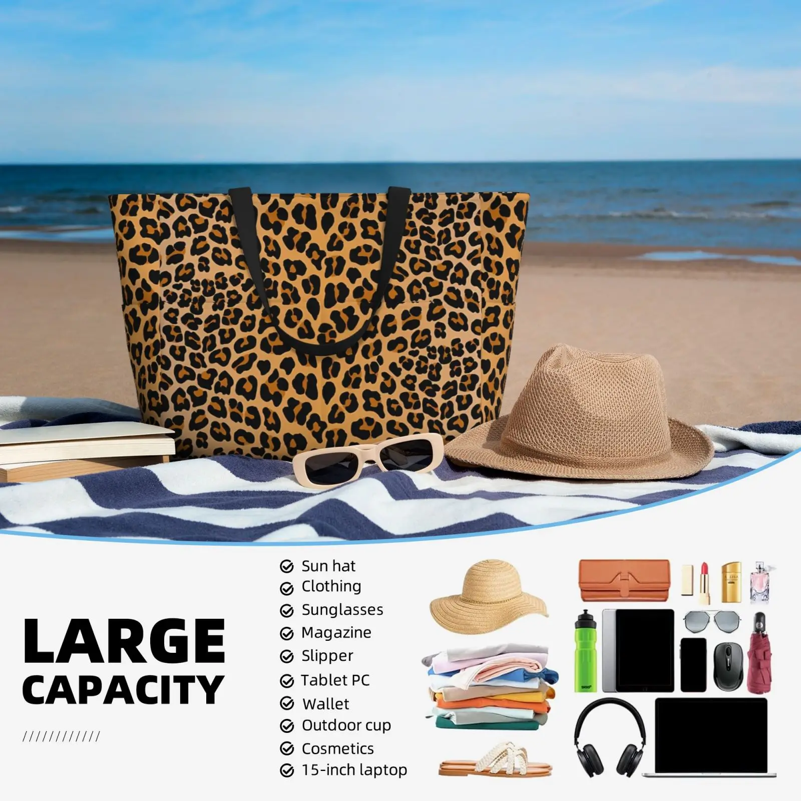 Borsa da viaggio da spiaggia con stampa leopardata, borsa tote Regali per lo shopping personalizzabili Regalo di compleanno Modello multi-stile