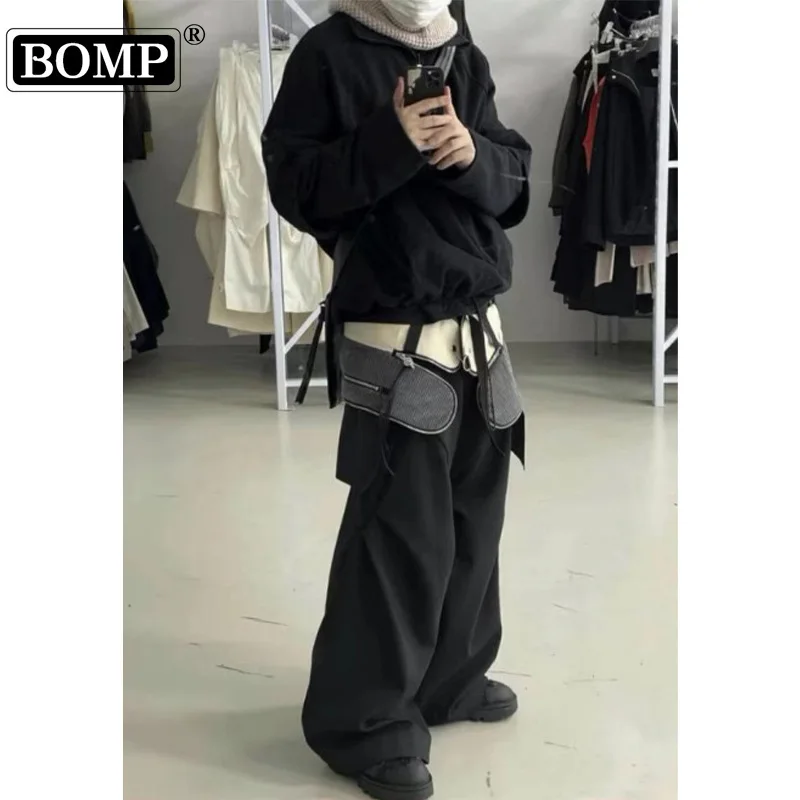 [BOMP] 2024 Autumn Men Small Niche Designer Style With Detachable Zipper Splicing, Loose Pants Nylon Shaped Workwear New Fashion