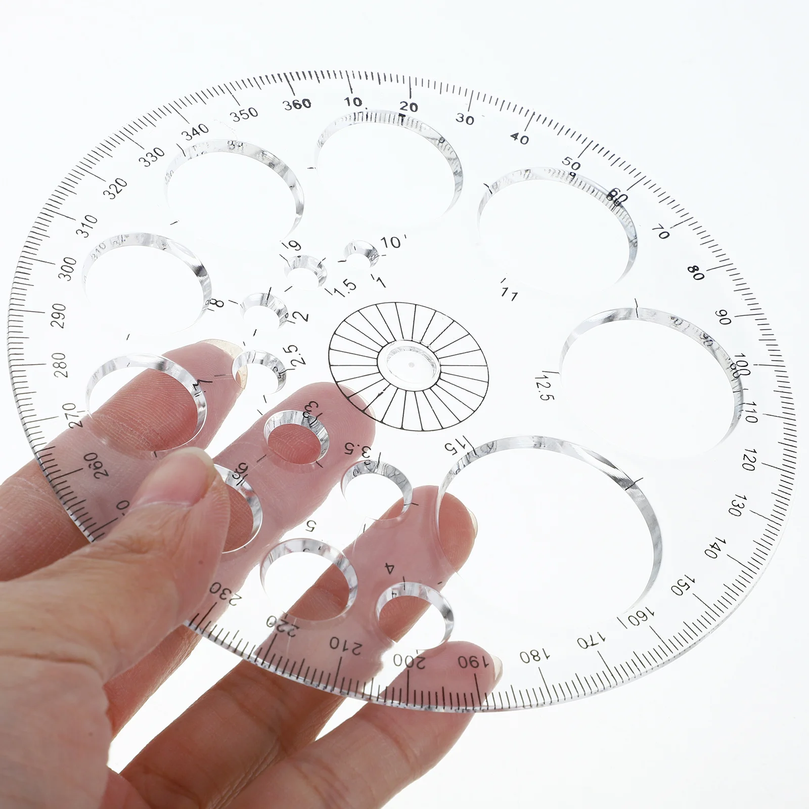 6Pcs 360 Degree Protractor Reusable Geometry Tool Clear Scales Multi-Function for Architects Builders Students Interior
