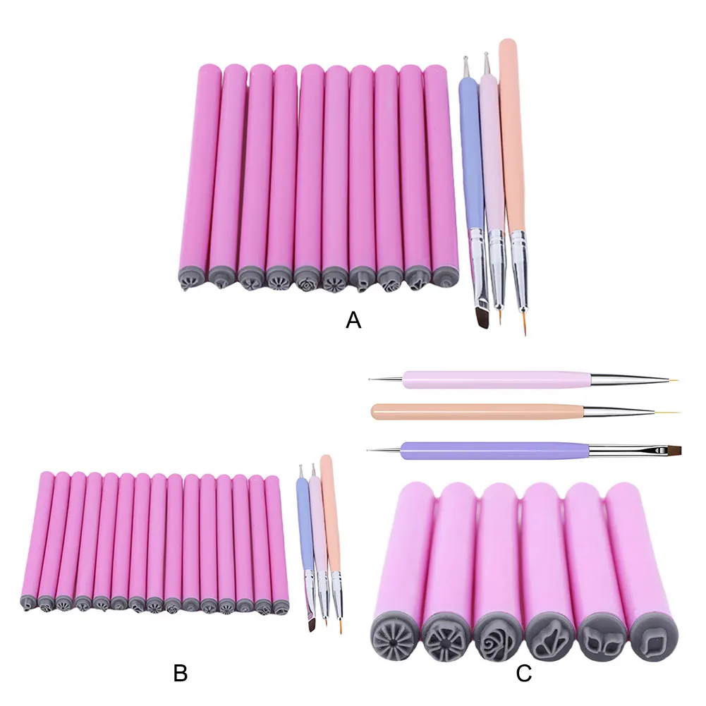 6/10/15PCS Nail Stamp Pen DIY Nail Art Tools with 3x Nail Art Brushes Nail Graffiti Art Embellishment Tools for Girls and Women