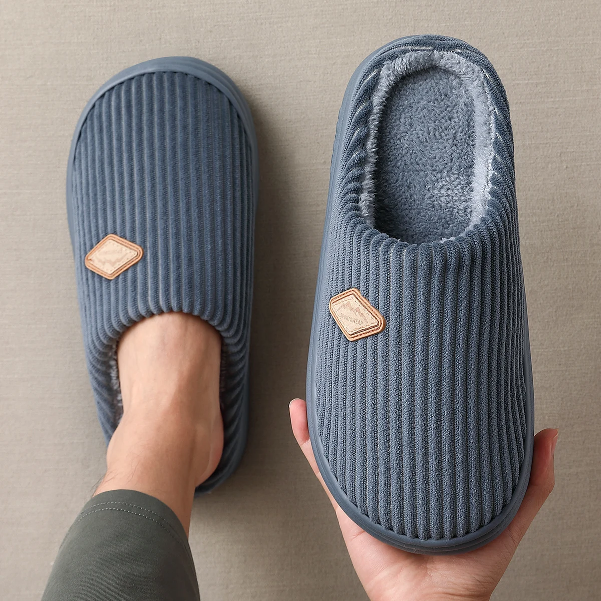 Winter Autumn Warm Thick Furry Men Slippers Solid Basic Plush Women Non-Slip Femal Male Indoor Cotton Shoes