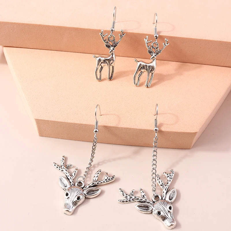 2 Paar/Set Modische Metall-Weihnachts-Milu-Hirsch-Ohrhänger für Frauen und Mädchen, Party- und Festivalschmuck, Geschenke – Detail 5