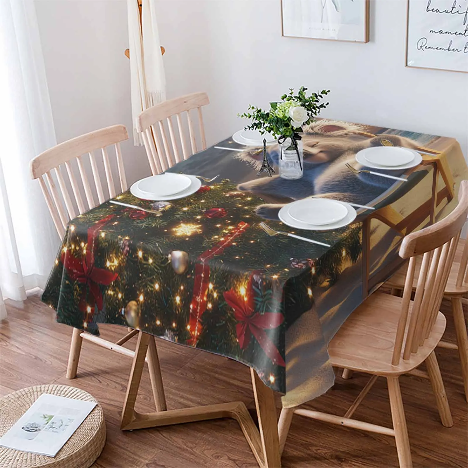 Christmas Winter Beach Koala Tablecloths Waterproof Kitchen Coffee Table For Living Room Home Decor Dining Table