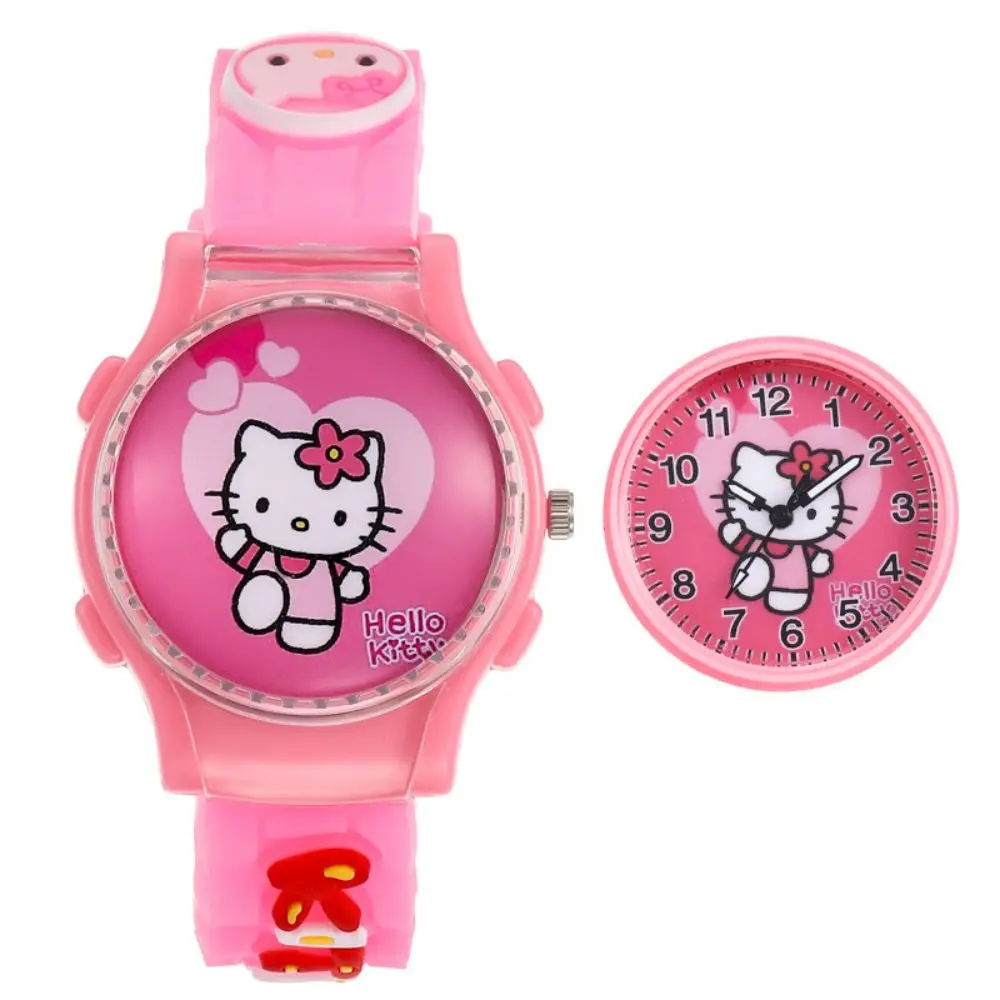 Sanrios Cartoon Watch Anime Kuromi My Melody Cinnamoroll Watch Kawaii Crystal Patch Glowing Decompress Rotating Electronic Watch