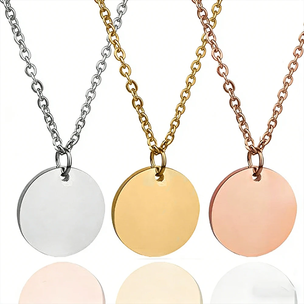 

Ожерелье из нержавеющей стали 304 с круглой пластиной 18K, с гравировкой имени на заказ, персонализированное, не тускнеющее, золотистого цвета, ювелирное украшение, подарок