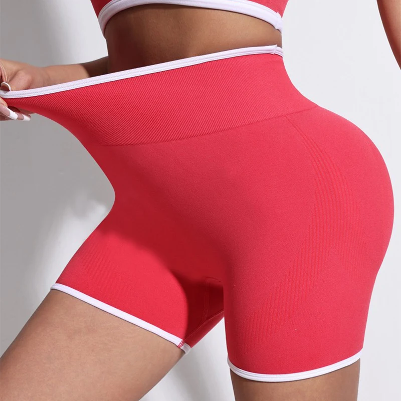 

Спортивные шорты для бега в полоску контрастного цвета, женские весенне-летние уличные повседневные шорты для бега, женские ударные шорты в рубчик для спортзала