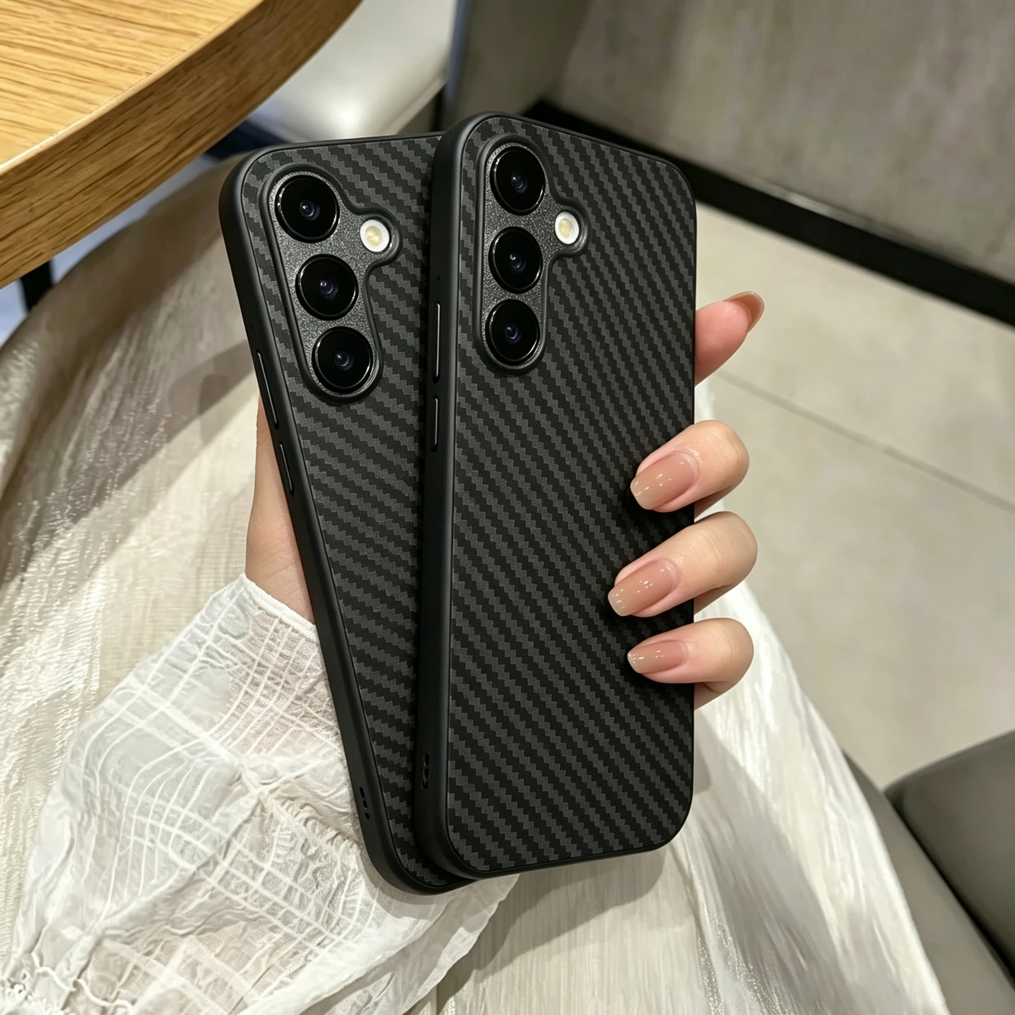 Carbonfaser-Streifen Leder-Handyhülle für Samsung Galaxy S26 /S25 /S24 /S23 /S22 Einschließlich Plus-, Ultra-, Edge- und FE-Modelle.