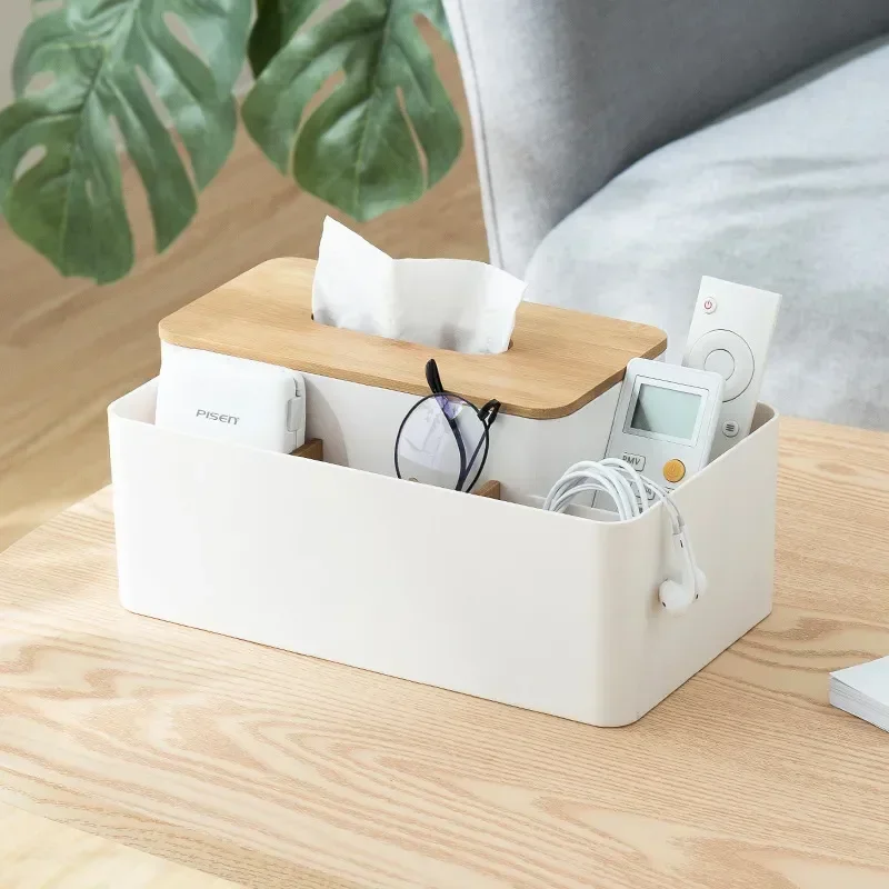 

Home Slot Box Holder Cover Tissue Multi-functional Wooden Phone Container Accessories Bamboo Storage Kitchen Plastic With