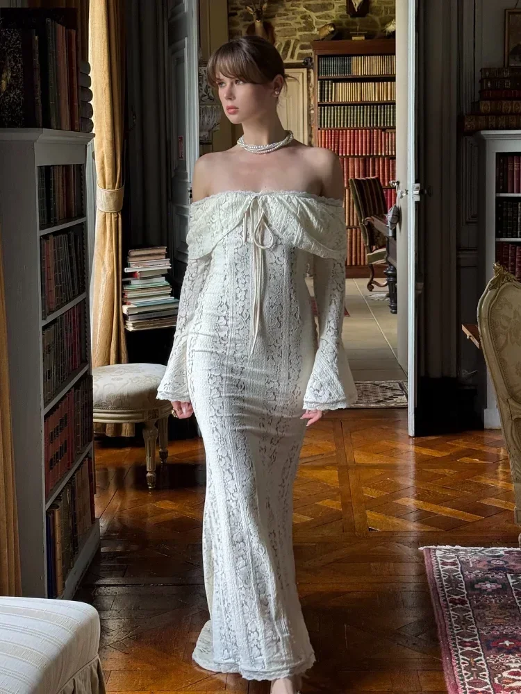 Vestido longo sem alças sem encosto feminino, Laço de manga queimada, elegante atado, slim fit, senhora, festa de noite, sexy, novo, 2024