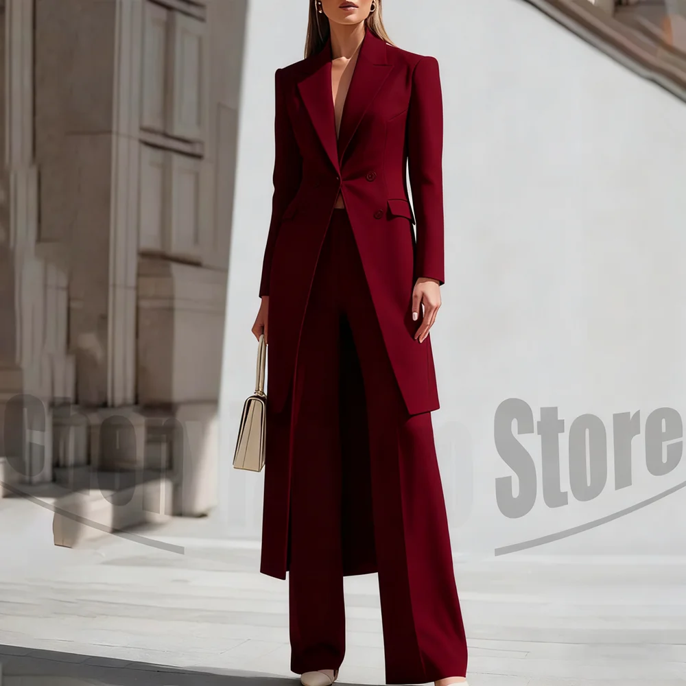 

Chic Women's Suit Set Long Blazer with Wide-Leg Pants Fashion Office Casual Slim Party Prom Wedding Pants Suits Two Piece