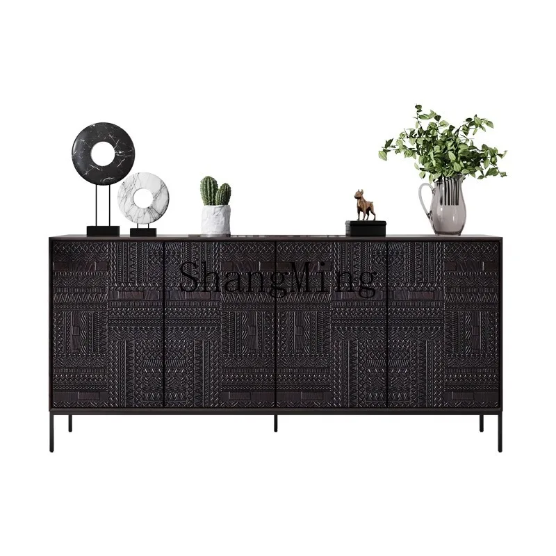 

ZYY retro dining side cabinet, bedroom engraved TV cabinet, wabi sandy wind design, art entrance locker