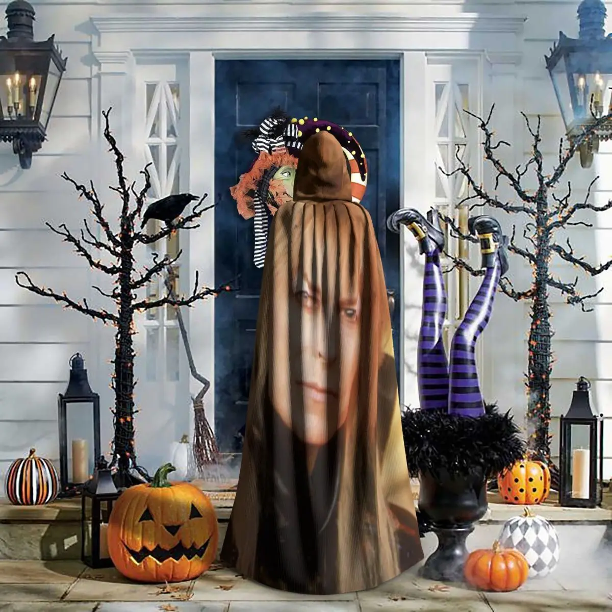 Jareth ملك العفاريت الوقاية في متاهة طويلة مقنعين عباءة الساحرة القرون الوسطى زي تأثيري كيب هالوين مصاص دماء الكبار