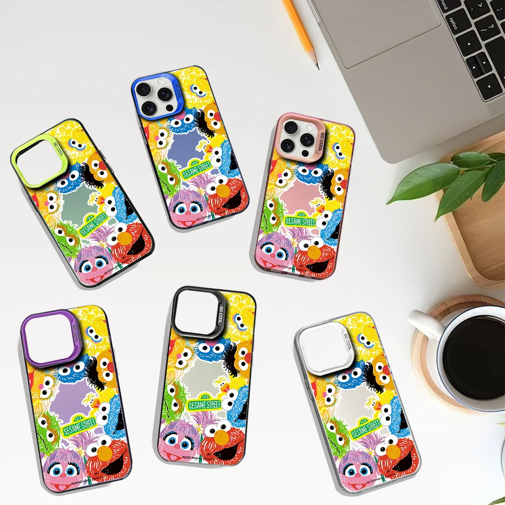 MINISO S-Sesame Cute S-Street Laser Phone Case for iPhone 12 11 13 14 15 16 Max Pro Plus IMD Shockproof Silicone Coque