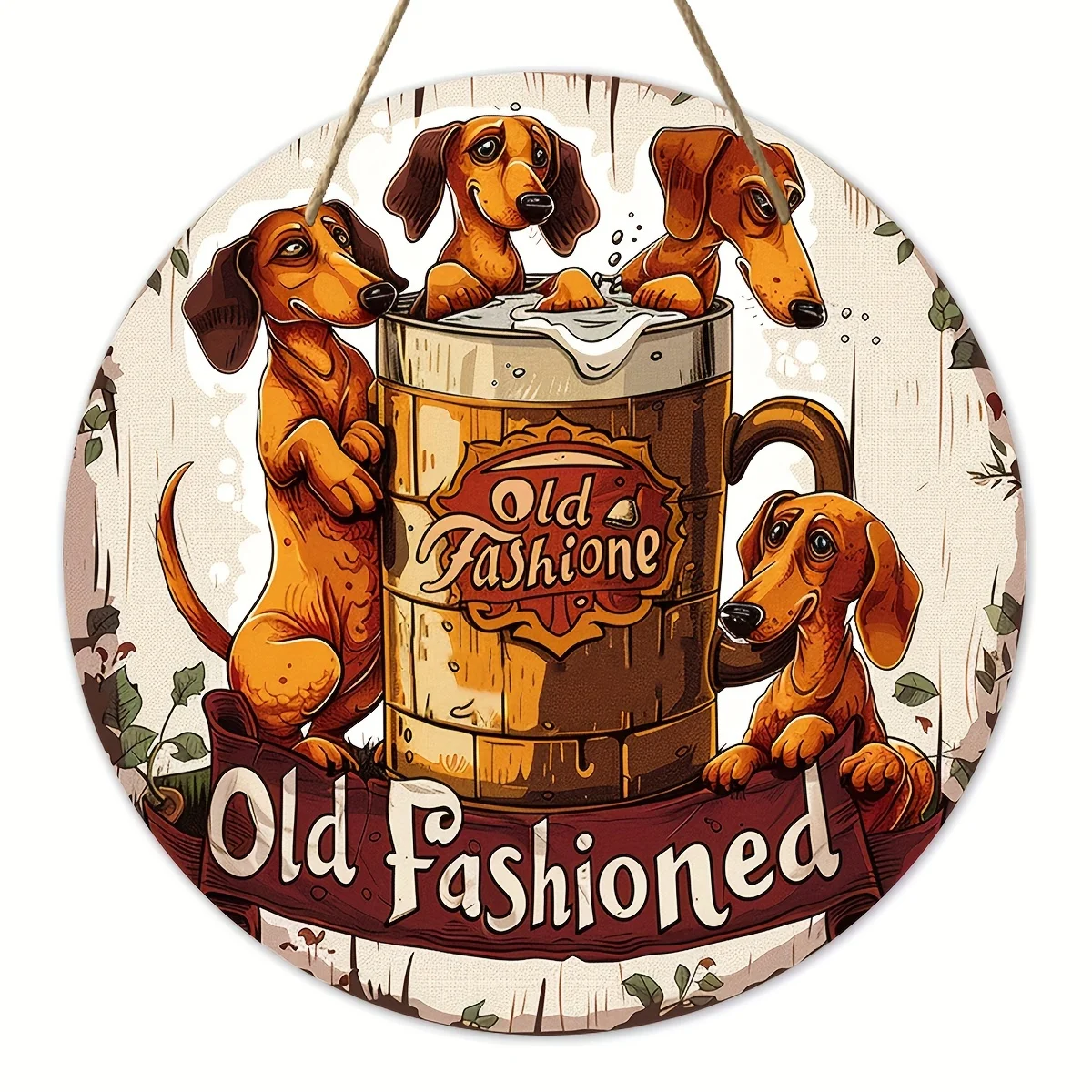 Rustic Dachshund Beer Sign,Round Acrylic Plaque,Whimsical Decor For Home&Front Door,Dog Lovers Gift,Wreath Centerpiece,Wall