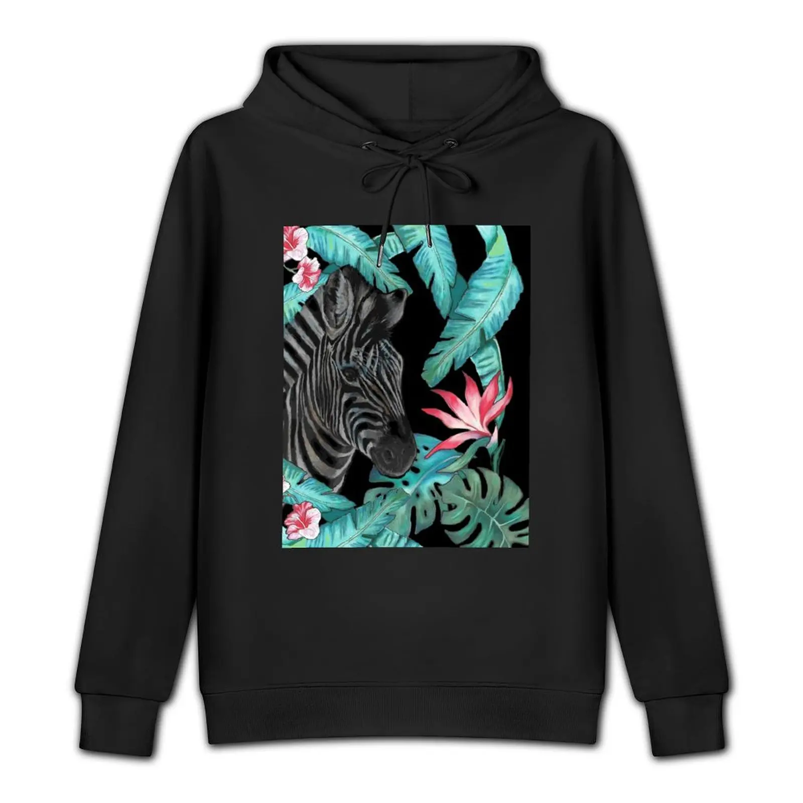 Zebra with Tropical Plants Hibiscus Jungle Pattern Pullover Hoodie graphic t shirts men hoodies for men