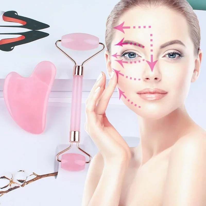 2 Stks/set Face Spa Nek Massager Voor Gezicht Roller Gua Sha Scraper Board Lift Up Rimpel Verwijderaar Oogzorg Hars Guasha Set