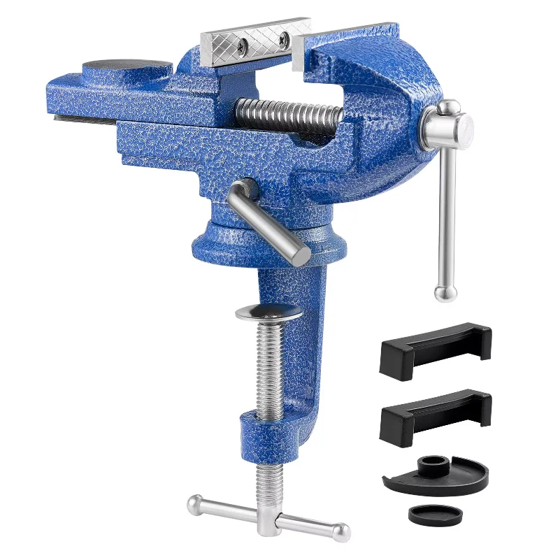 SucceBuy Bench Vise 3 Inch Workbench Vice with 360° Swivel Base Raised Base Cast Iron Construction for Woodworking Metalworking