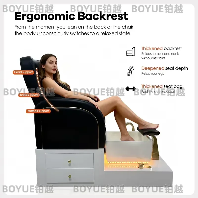 Modern Pink Pedicure Chair Automatic Drainage Ductless Jet System LED Light Nail Salon Foot Massage Spa Furniture