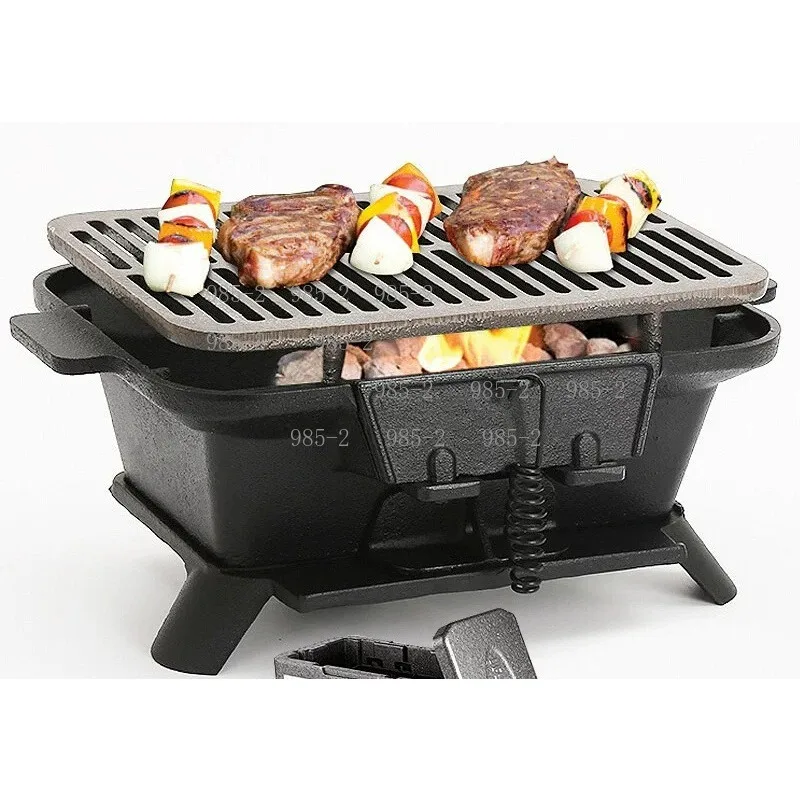 Food Grade Cast Iron Charcoal Grill, Outdoor Multi-Function Grill Enclosure for Tea Making & Barbecue