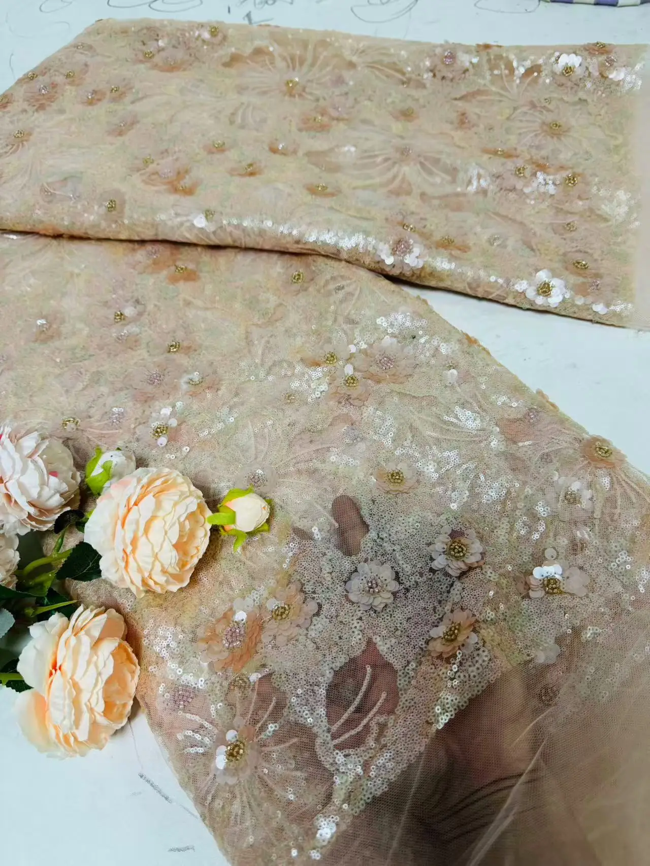 

Sequin Beaded Lace Fabric 2026 High Quality For Wedding Dresses Net Bridal Handmade Luxury Crystal Beads African Sequined Tulle