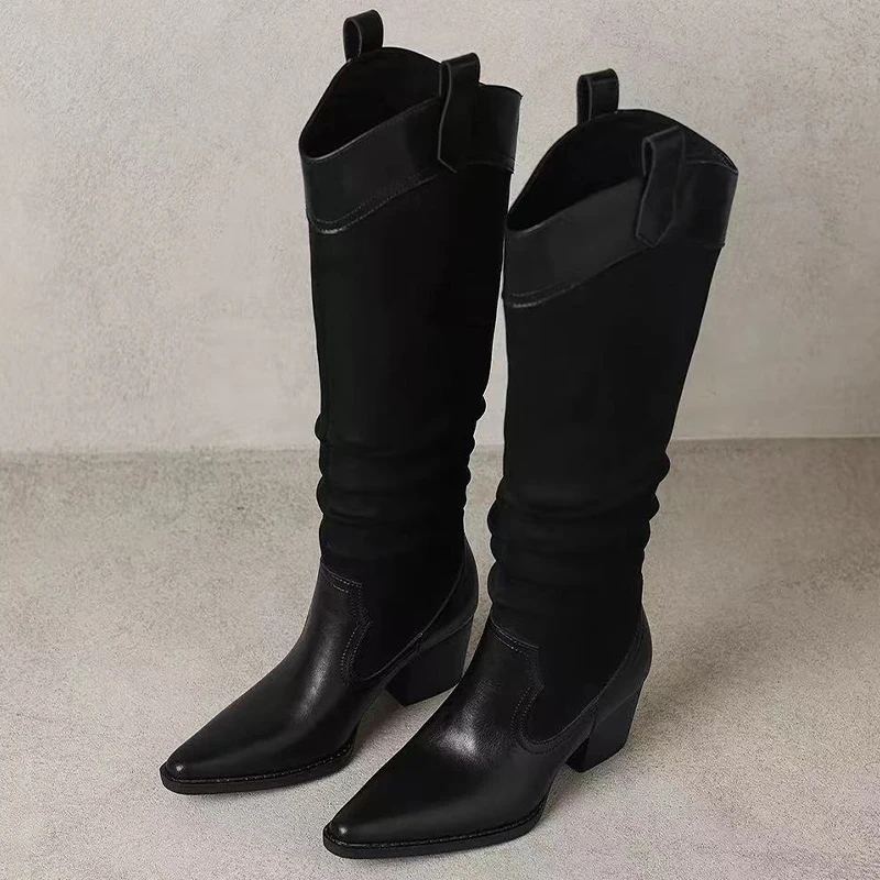 أحذية نسائية عالية بمقدمة مدببة أحذية بكعب عالي للنساء أحذية تشيلسي مكتنزة 2025 فستان شتاء جديد الاتجاه القوطي Mujer Botas