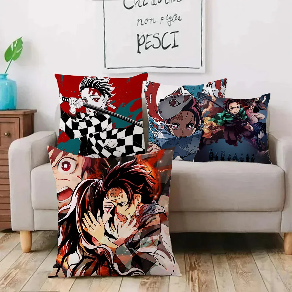 Demon Slayer Kimetsu No YaibaS Pillow Covers Cartoon Sofa Decorative Home Double-sided Printing Short Plush Cute Cushion Cover