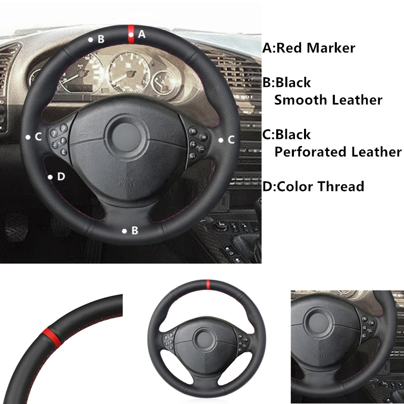 Black PU Artificial Leather car Steering Wheel Cover for BMW M Sport E36 1996-2000 E39 1995-2001 Z3 M E36/7 E36/8 1998-2002