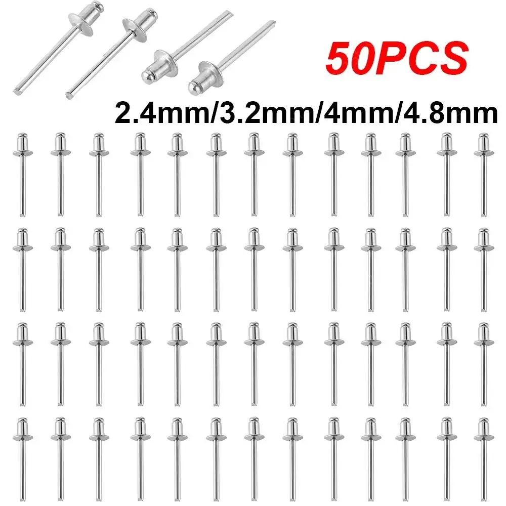 50pcs 2.4mm/3.2mm/4mm/4.8mm Aluminum Blind Rivet Pop Round Head Pull Rivet Decoration Nail Rivet Exhaust Rivet