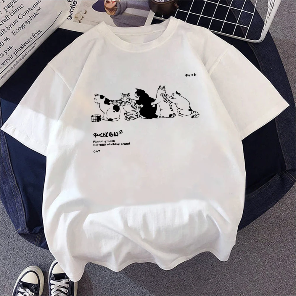 Cartoon Cat T-shirt For Women Fashion Print Cat Summer T-shirts Short Sleeve Woman Kawaii Tshirt Cute Young Girl T Shirt