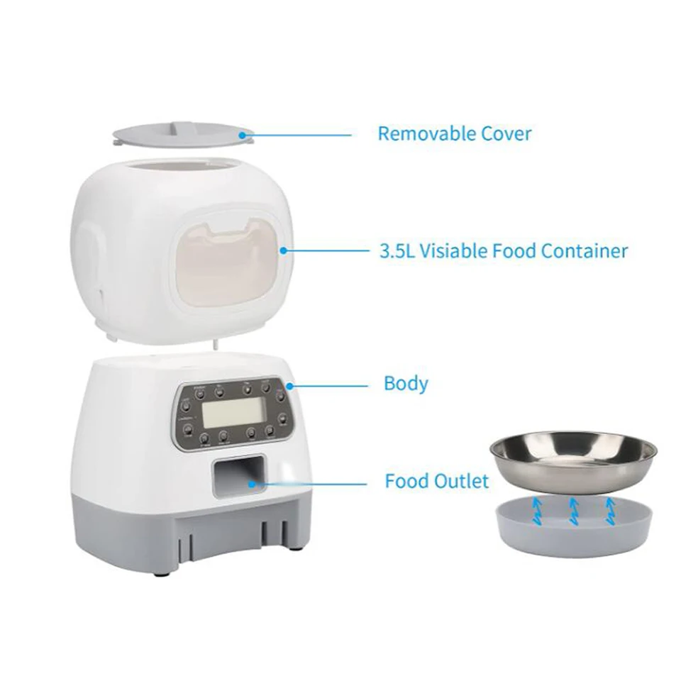 Imagem -03 - Alimentador Automático Inteligente para Animais de Estimação Dispenser Doméstico para Gatos e Cães Tigela de Aço Inoxidável Temporizador de Alimentação Automática 3.5l