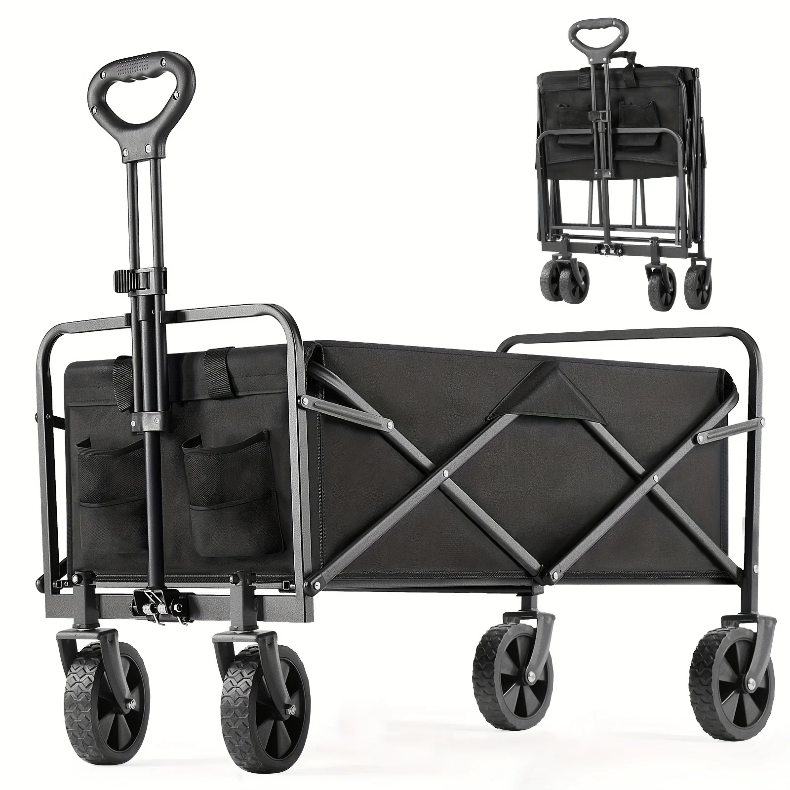 1pc Heavy-Duty Collapsible Utility Wagon Cart - 220LBS Load Capacity, All-Terrain Wheels, Foldable Design, Spacious 30