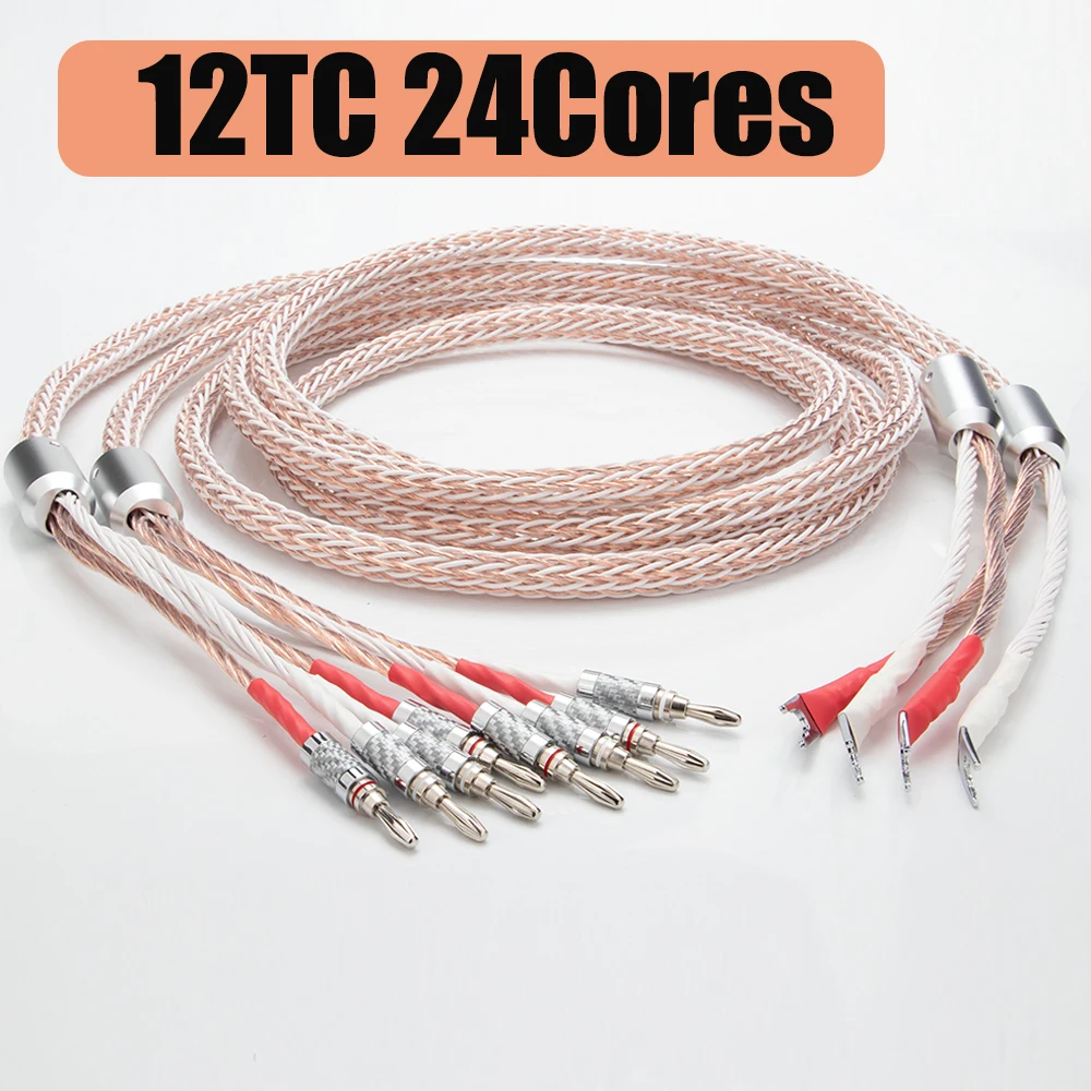 

Pair Hifi Speaker Cable 12TC OCC Wire Banana Plug TO Y Spade Jack, Hi-end OCC Speaker Wire Amplifier Player