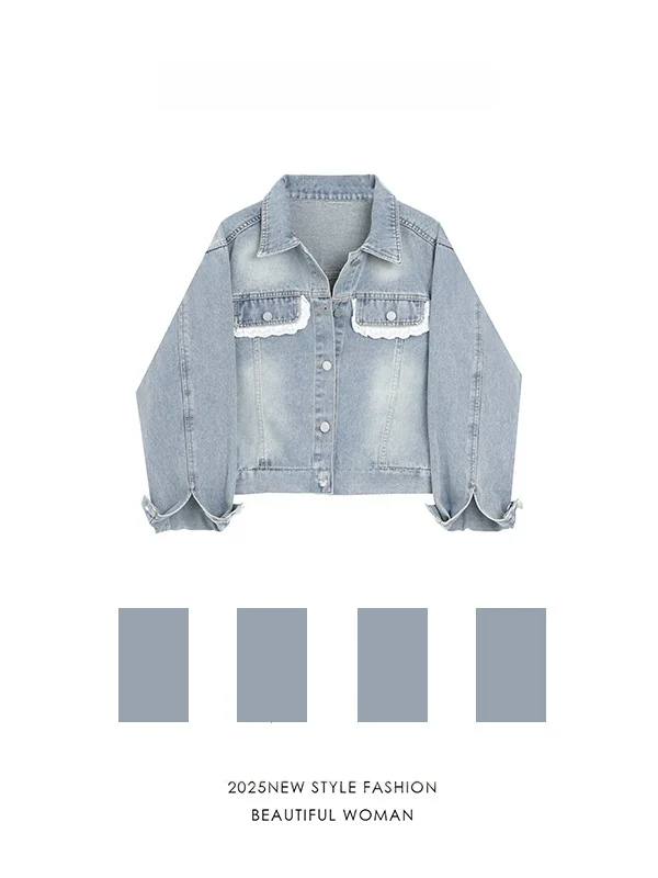 

Loose Fit Hong Kong Sle Denim Jaet Women's Faion Autumn New Vintage High Waist Long Pants Casual Open Cardigan