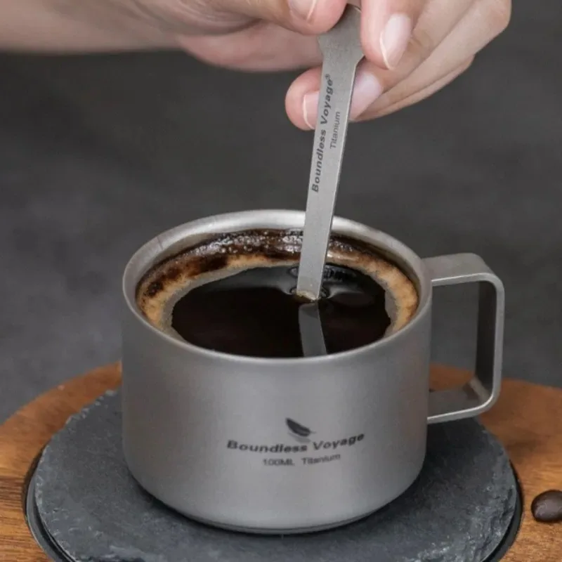 

100ml Pure Titanium Double-Layer Coffee Cup With Handle, Heat-Resistant, Outdoor Portable Mug, Suitable For Tea, Coffee And Wine