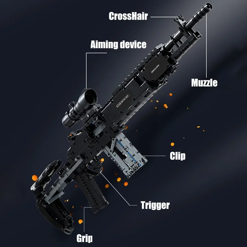 Zestaw klocków konstrukcyjnych: karabin wojskowy MK14, karabin bojowy, karabin snajperski M24, model, zabawki dla dzieci, prezenty dla chłopców.