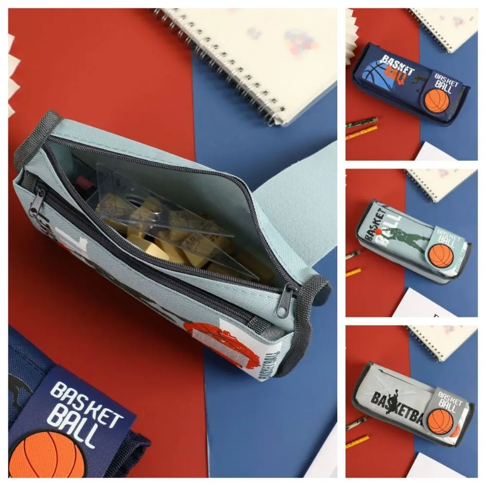 Canvas Basketball Pencil Case Large Capacity Multifuntion Flip Double Pen Bag Storage Ins Cartoon Basketball Stationery Box